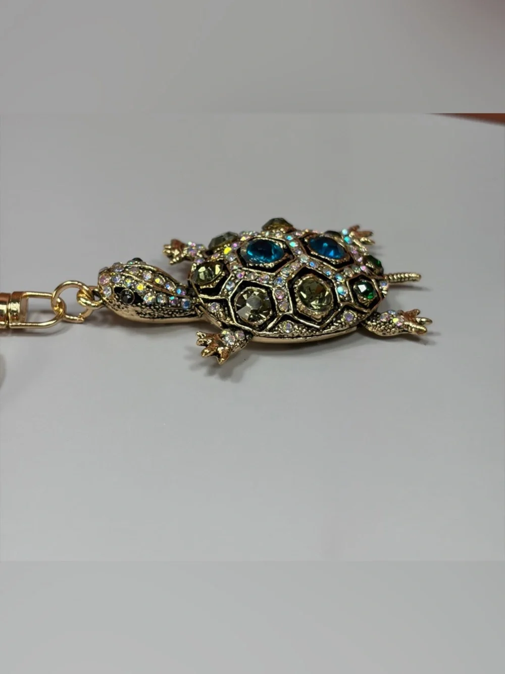 Sparkling Gold Turtle Keychain with Blue & Green Stones